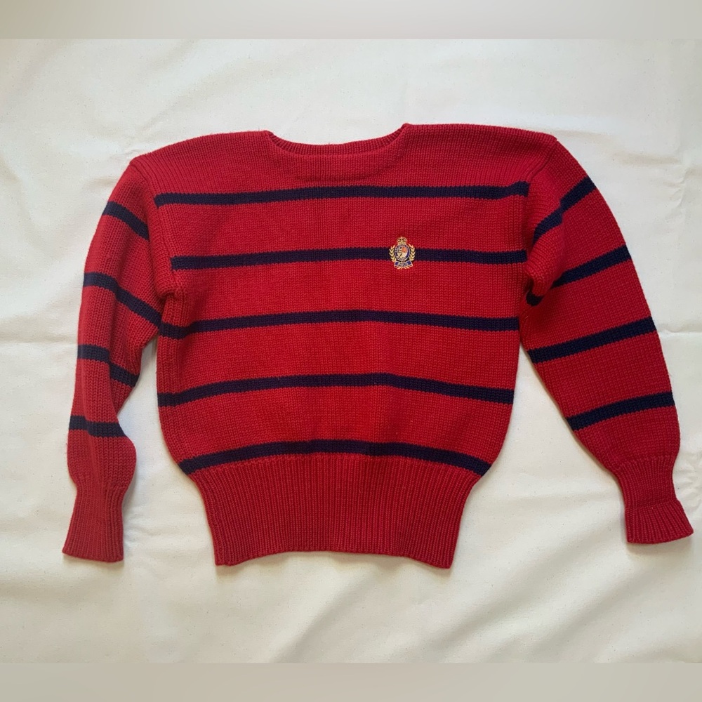 Vintage Wool Polo by Ralph Lauren Red and Blue Crest Sweater XL